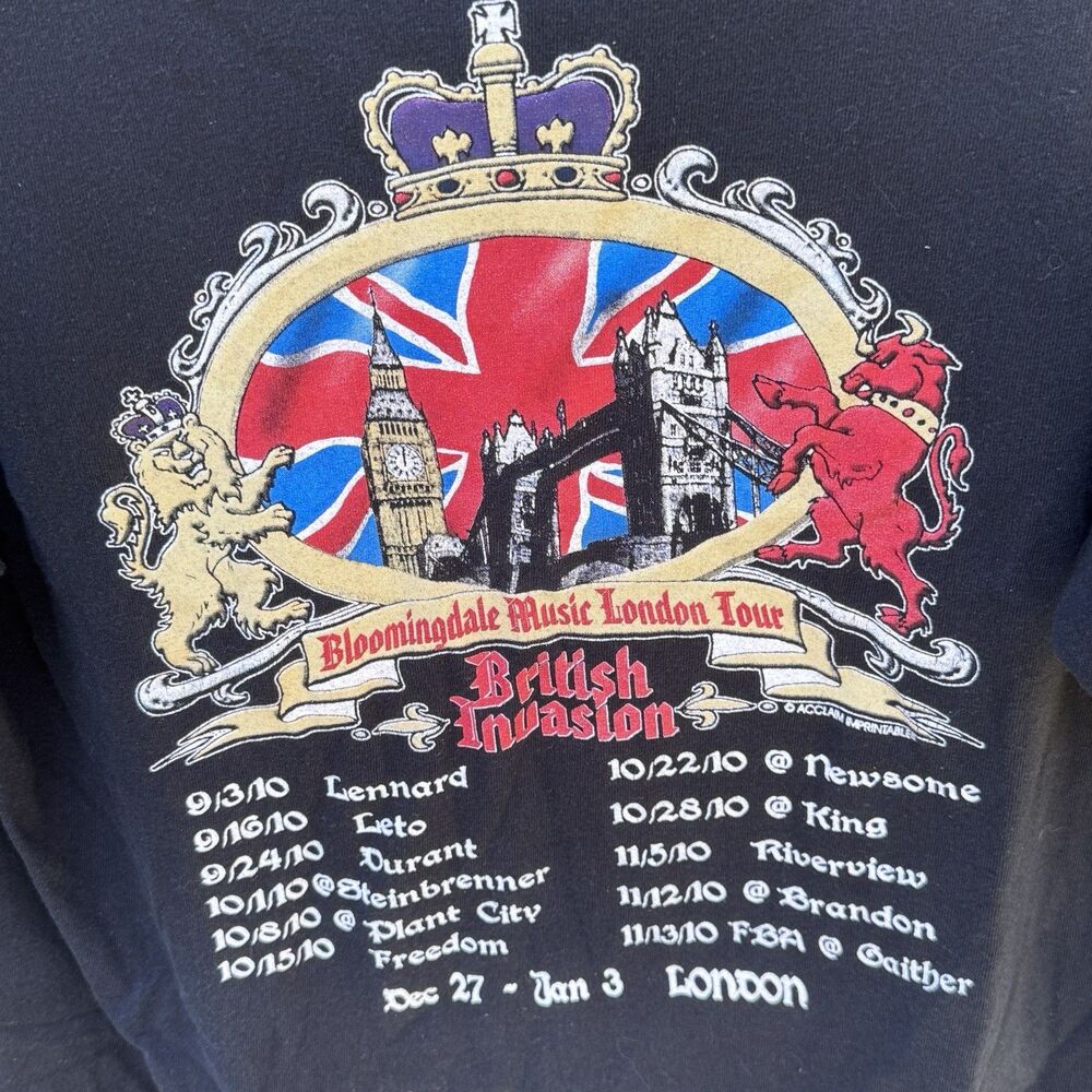Bloomingdale Rajun Bull Band 2010 England Tour T Shirt Size Medium 19x24 Black